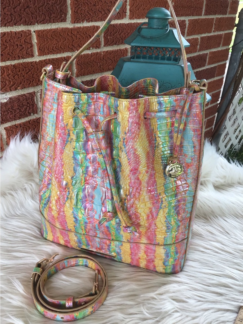 Brahmin Marlowe Saltwater Taffy  drawstring bucket Lrg bag
